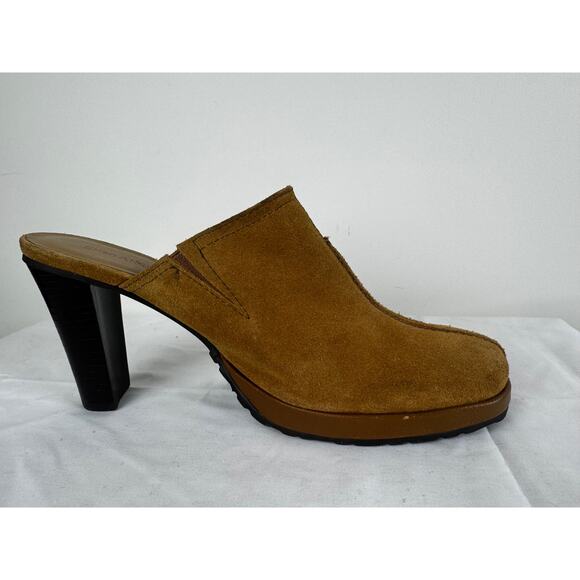 Enzo Angiolini Felicity Vintage Mustard Suede and Wood Heel Mules Size 8 - Picture 8 of 16